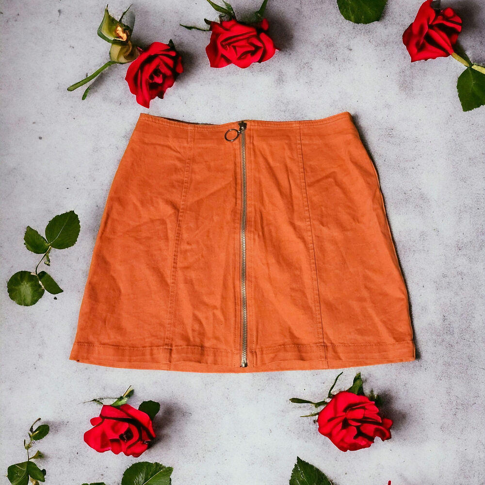 Forever 21 Small Orange Full Zip Mini Skirt